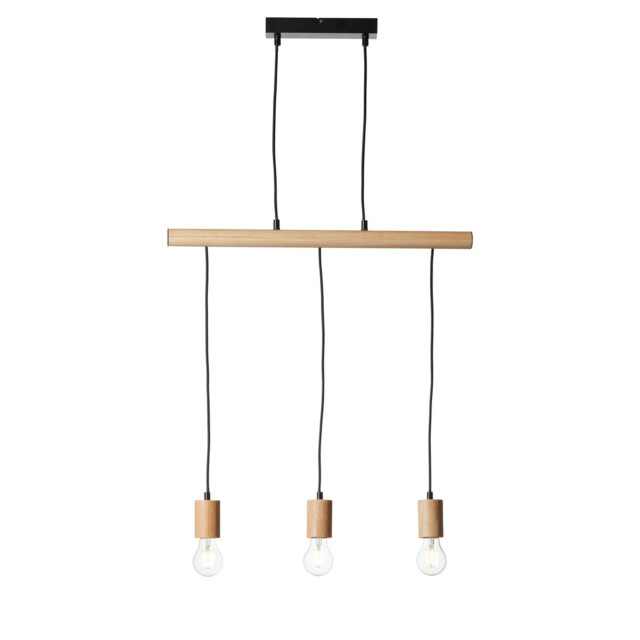 Sven Bar Pendant Ceiling Lamp, Matt Black, Natural Wood - image 1