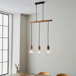 Sven Bar Pendant Ceiling Lamp, Matt Black, Natural Wood - thumbnail 5