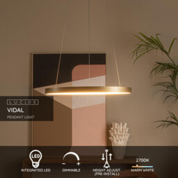 Vidal Modern Pendant Light - Ø 58cm - LED Dim. - 1x48W 2700K - Matt Gold, Brass - thumbnail 2