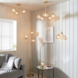 Dimple Complete Floor Lamp Satin Brass Plate, Champagne Lustre Glass - thumbnail 3