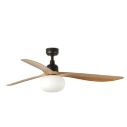 Outwood 150cm Smart Ceiling Fan Dark Brown, Light Oak Blades, E27 Light, IP44 - thumbnail 1