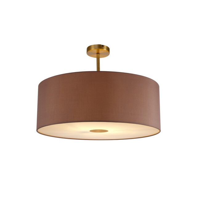 Baymont Antique Brass E27 Semi Flush With 60cm x 22cm Dual Faux Silk Shade, Taupe/Halo Gold - image 1