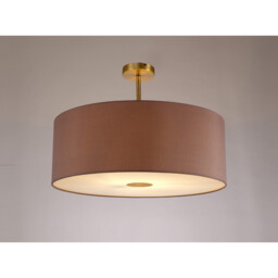 Baymont Antique Brass E27 Semi Flush With 60cm x 22cm Dual Faux Silk Shade, Taupe/Halo Gold - thumbnail 2