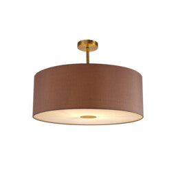 Baymont Antique Brass E27 Semi Flush With 60cm x 22cm Dual Faux Silk Shade, Taupe/Halo Gold - thumbnail 1