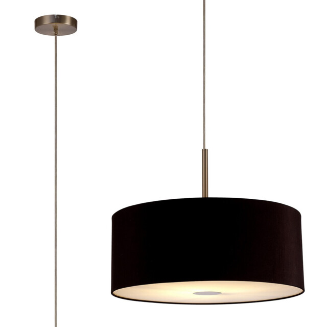 Baymont Satin Nickel E27 Single Pendant With 50cm Dual Faux Silk Shade, Black/Green Olive - image 1