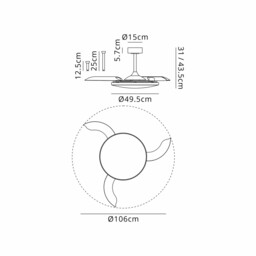 Slim Fan 50cm 50W LED Dimmable Ceiling Light With 30W DC Fan, 2700-5000K Remote Control, 5500lm, Black - thumbnail 3