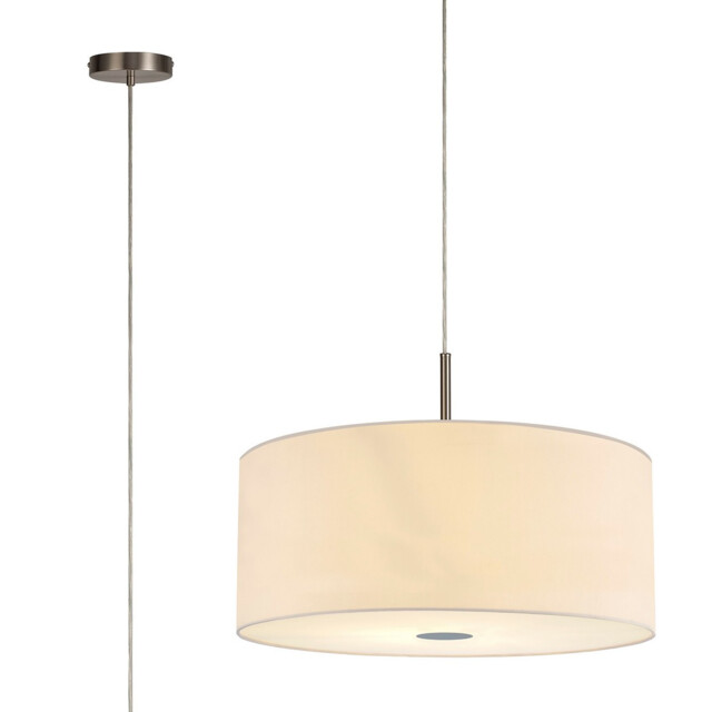 Baymont Satin Nickel 5 Light E27 Single Pendant With 60cm x 22cm Faux Silk Shade, Ivory Pearl/White Laminate - image 1