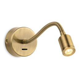 Spring Reading Wall Light Switched Antique Brass 3w LED 264lm 3000K