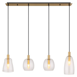 Garri Bar Pendant Ceiling Light Brass-Coloured Clear Glass Shade 4x E14 - thumbnail 3