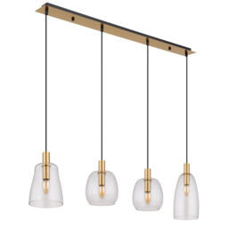 Garri Bar Pendant Ceiling Light Brass-Coloured Clear Glass Shade 4x E14 - thumbnail 2