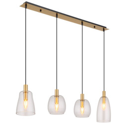 Garri Bar Pendant Ceiling Light Brass-Coloured Clear Glass Shade 4x E14