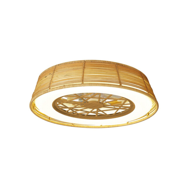 Indonesia Mini 55W LED Dimmable Ceiling Light With Built-In 25W DC Reversible Fan, Beige Rattan, 3800lm, 5yrs Warranty - image 1