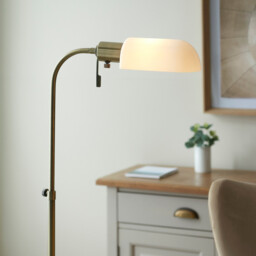 Pharmacy Task Floor Lamp Antique Brass Plate, Opal Glass, 1x E27 - thumbnail 5