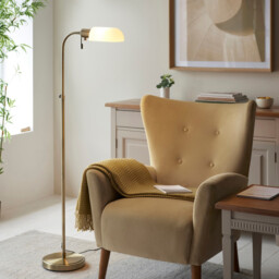 Pharmacy Task Floor Lamp Antique Brass Plate, Opal Glass, 1x E27 - thumbnail 2