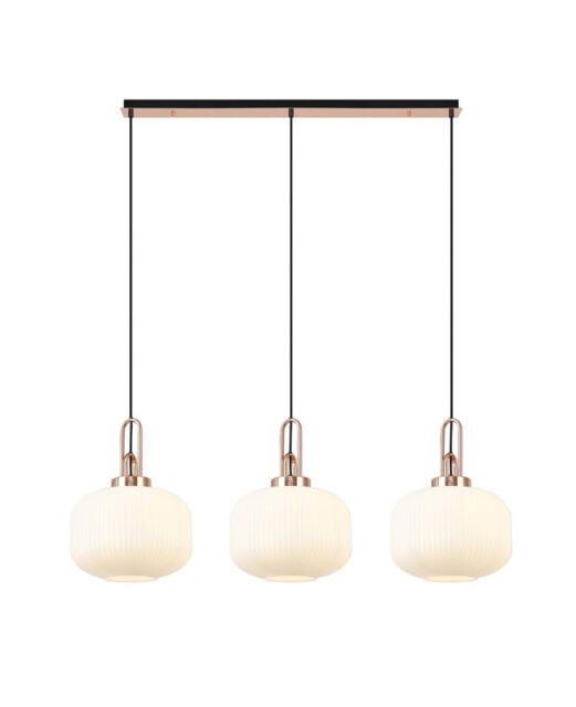 Yorktown Linear 3 Light Pendant E27, Copper, Matt Black With 30cm Round Ribbed Opal Glass - image 1
