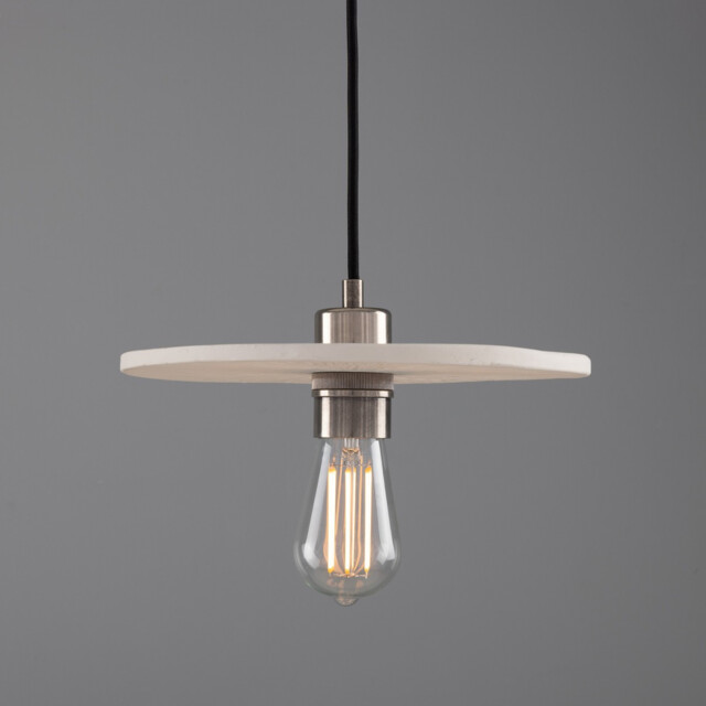Bog Oak Pendant, Matte White Striped, Antique Silver - image 1