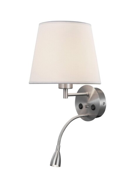 Fusion Wall + Reading Light with USB Charger, 1 x E27 (Max 20W) + 3W LED, 3000K, 210lm LED, Individually Switched, Satin Nickel - image 1