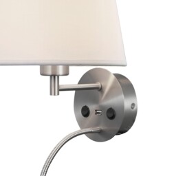 Fusion Wall + Reading Light with USB Charger, 1 x E27 (Max 20W) + 3W LED, 3000K, 210lm LED, Individually Switched, Satin Nickel - thumbnail 3