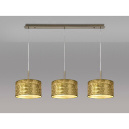 Baymont Antique Brass 3 Light E27 Linear Pendant With 30cm x 17cm Gold Leaf Shade 3m - thumbnail 2