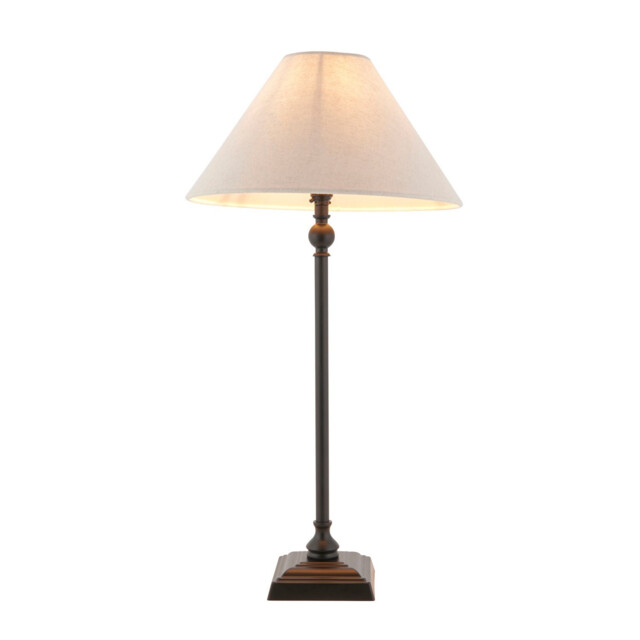 Lille Table Lamp with Round Tapered Shade Matt Black & Natural Faux Linen B22 - image 1