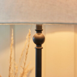 Lille Table Lamp with Round Tapered Shade Matt Black & Natural Faux Linen B22 - thumbnail 5