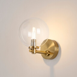 Tivoli Short Arm Wall Light, 1 Light G9, IP44, Brass Gold/Clear Smooth Round Glass - thumbnail 3