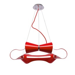 Ora Ceiling Pendant 6 Flat Round Light E27, Gloss Red, White Acrylic, Polished Chrome - thumbnail 1