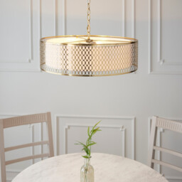 Cordero Single Pendant Ceiling Lamp, Gold Effect Plate, White Fabric, Frosted Glass - thumbnail 5