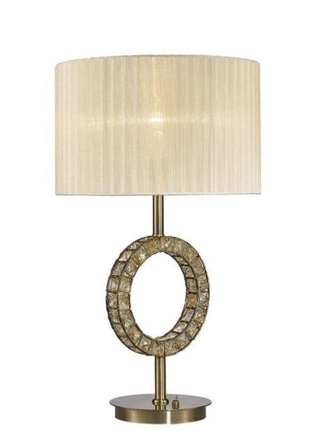 Florence Round Table Lamp with Cream Shade 1 Light Antique Brass, Crystal - image 1