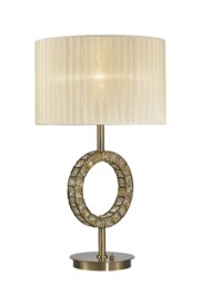 Florence Round Table Lamp with Cream Shade 1 Light Antique Brass, Crystal - thumbnail 1