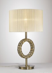 Florence Round Table Lamp with Cream Shade 1 Light Antique Brass, Crystal - thumbnail 2