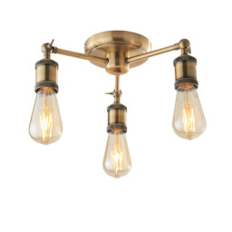 Hal 3 Light Multi Arm Lamp Semi Flush Ceiling Lamp, Antique Brass Plate
