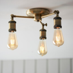 Hal 3 Light Multi Arm Lamp Semi Flush Ceiling Lamp, Antique Brass Plate - thumbnail 2