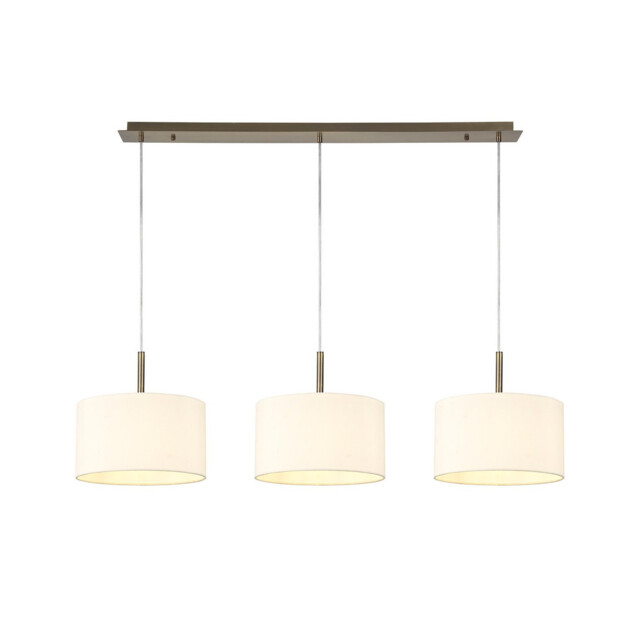 Baymont Antique Brass 3 Light E27 Linear Pendant With 30cm x 17cm Faux Silk Shade, Ivory Pearl/White Laminate - image 1
