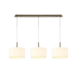 Baymont Antique Brass 3 Light E27 Linear Pendant With 30cm x 17cm Faux Silk Shade, Ivory Pearl/White Laminate - thumbnail 1