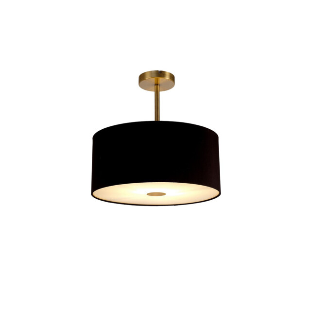 Baymont Antique Brass E27 Semi Flush With 40cm x 18cm Dual Faux Silk Shade, Black/Green Olive - image 1