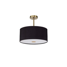 Baymont Antique Brass E27 Semi Flush With 40cm x 18cm Dual Faux Silk Shade, Black/Green Olive - thumbnail 5