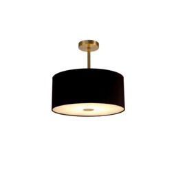 Baymont Antique Brass E27 Semi Flush With 40cm x 18cm Dual Faux Silk Shade, Black/Green Olive - thumbnail 1