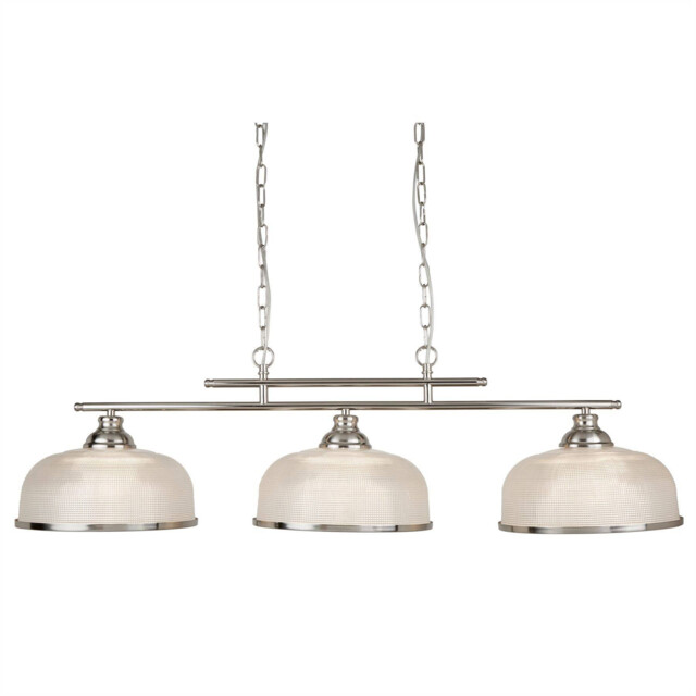 Bistro 3 Light Ceiling Pendant Bar Satin Silver, White with Glass Shades, E27 - image 1