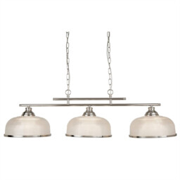 Bistro 3 Light Ceiling Pendant Bar Satin Silver, White with Glass Shades, E27 - thumbnail 1
