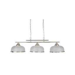 Bistro 3 Light Ceiling Pendant Bar Satin Silver, White with Glass Shades, E27 - thumbnail 2