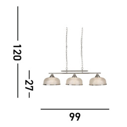 Bistro 3 Light Ceiling Pendant Bar Satin Silver, White with Glass Shades, E27 - thumbnail 3
