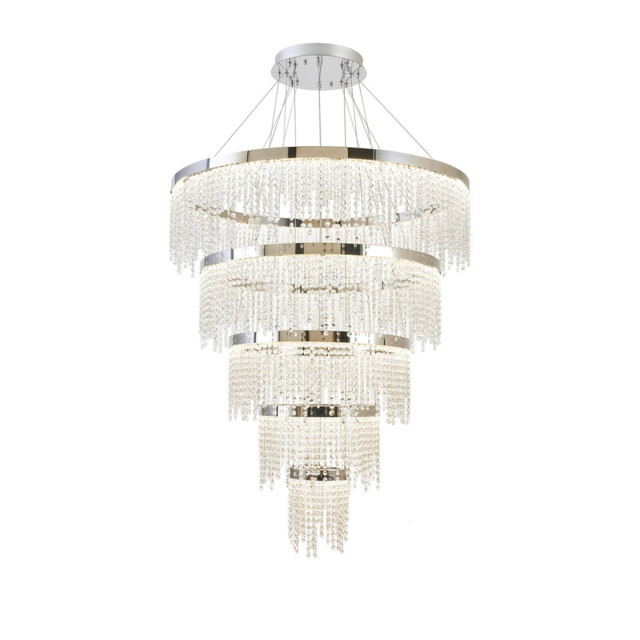 Bano Round 5 Tier Dimmable Pendant 150W LED, 4000K, 17500lm, Polished Chrome / Crystal Chain, 3yrs Warranty Item Weight: 22.80kg - image 1