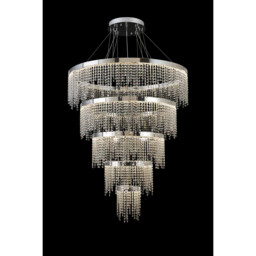 Bano Round 5 Tier Dimmable Pendant 150W LED, 4000K, 17500lm, Polished Chrome / Crystal Chain, 3yrs Warranty Item Weight: 22.80kg - thumbnail 2