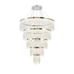 Bano Round 5 Tier Dimmable Pendant 150W LED, 4000K, 17500lm, Polished Chrome / Crystal Chain, 3yrs Warranty Item Weight: 22.80kg - thumbnail 1