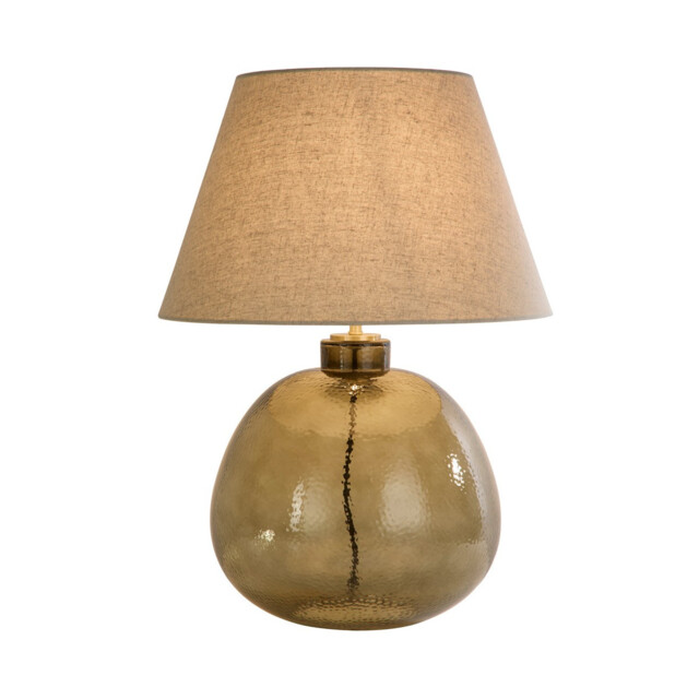 Zenith Table Lamp, Green Glass with Natural Linen Shade - image 1