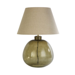 Zenith Table Lamp, Green Glass with Natural Linen Shade - thumbnail 2