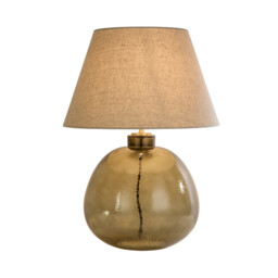 Zenith Table Lamp, Green Glass with Natural Linen Shade