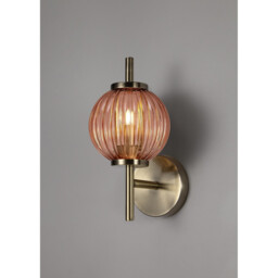 Cincinnatus Wall Lamp, 1 x G9, Antique Brass/Blush Pink Glass - thumbnail 3