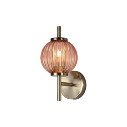 Cincinnatus Wall Lamp, 1 x G9, Antique Brass/Blush Pink Glass - thumbnail 1